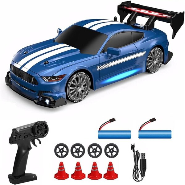 HOLALA RC Drift Car 1:24 4WD 2.4GHz Remote Control Car with LED Lights for Kids-Blue