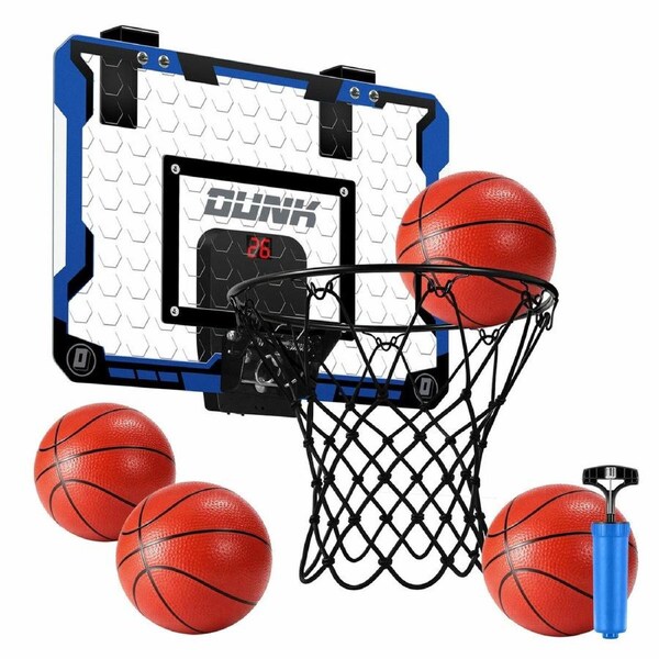 Basketball Hoop Backboard Scoreboard Ring System Set Over the Door Basket Ball Goal Breakaway Rim Indoor Childrens Adults Sport Game Toys Pump 39x28cm