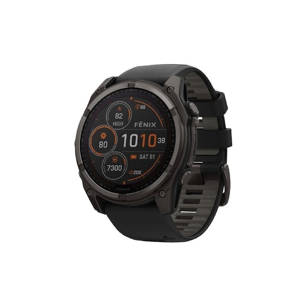 Garmin Fenix 8 Solar Sapphire Smart Sports Watch (Carbon Grey Titanium, Black/Pebble Grey Band, 51mm)