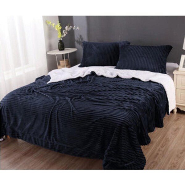 stripe flannel sherpa blanket queen navy