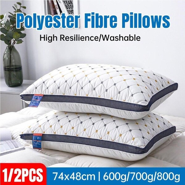 Premium Polyester Fibre Pillow 600g - Washable, High Resilience, 2pcs