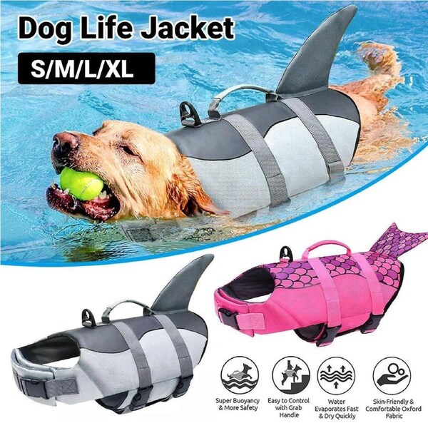 Pet Life Jacket Dog Swim Vest - Grey M, Super Buoyancy, Quick-Dry, Adjustable