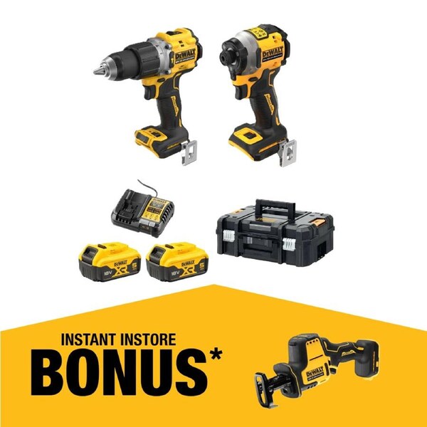 DeWALT 18V XR Brushless 2 Piece 5.0Ah Hammer Drill and Impact Driver Combo Kit DCZ2050P2T-XE