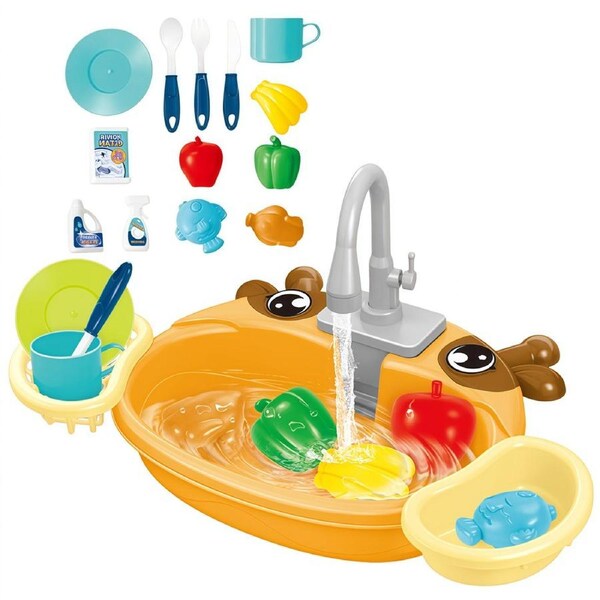 HOLALA Play Sink with Running Water Animal Electric Sink Toy-YellowDeer