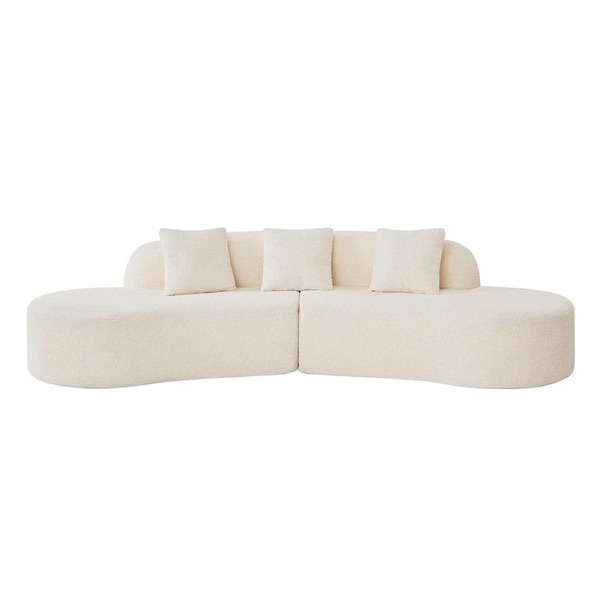 Brosa Arcea Teddy Fleece Curved 3 Seater Compressed Sofa (Cream)