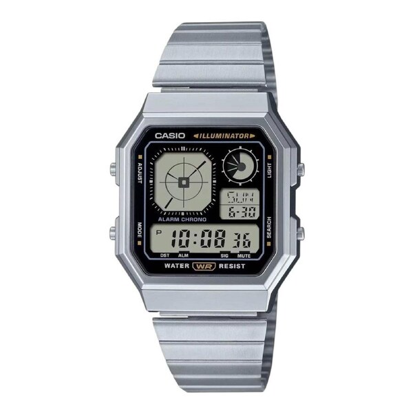 Casio A130WE-1A Mens Digital Watch Stainless Steel Retro World Time Alarm
