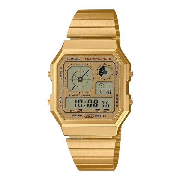 Casio A130WEG-9A Mens Digital Watch Gold Stainless Steel World Time Alarm