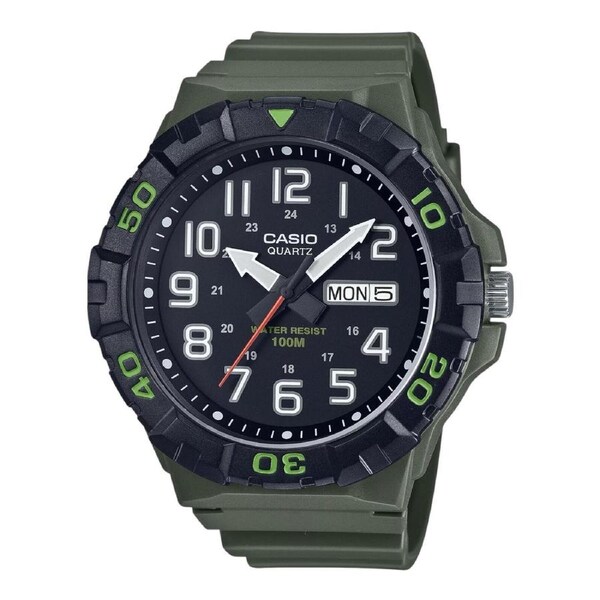 Casio MRW-210H-3AV Mens Analog Watch 100M Green Dial Resin Sport Day Date
