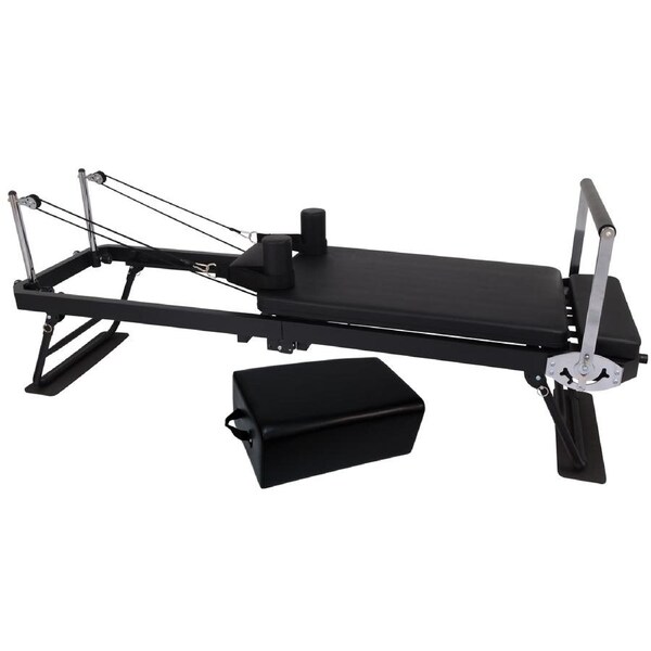 iFitness Foldable Pilates Reformer Exercise Fitness Gym Home Cardio Yoga Black Reformer+Sit Box