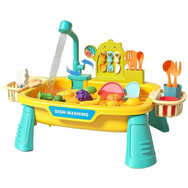 HOLALA Play Sink with Running Water Kids Sink Toy Dishwasher Toy-Yellow