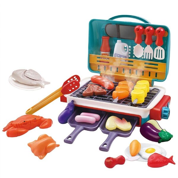 HOLALA Kids BBQ Grill Toys Playset Spray BBQ Play Kitchen for Child 4-6-Green