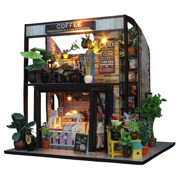HOLALA Dollhouse Miniature DIY House Kit Coffee Room with Furniture for Romantic Valentines Gift