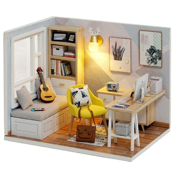 HOLALA DIY Miniature Furniture House Kit Wooden Doll Room with Dust Cover for Adult Handcraft Lovers