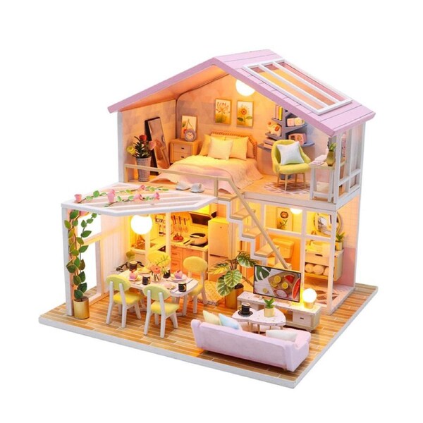 HOLALA Miniature House Kit DIY Wooden Crafts Lovely Dollhouse Kit for Romantic Valentines Gift