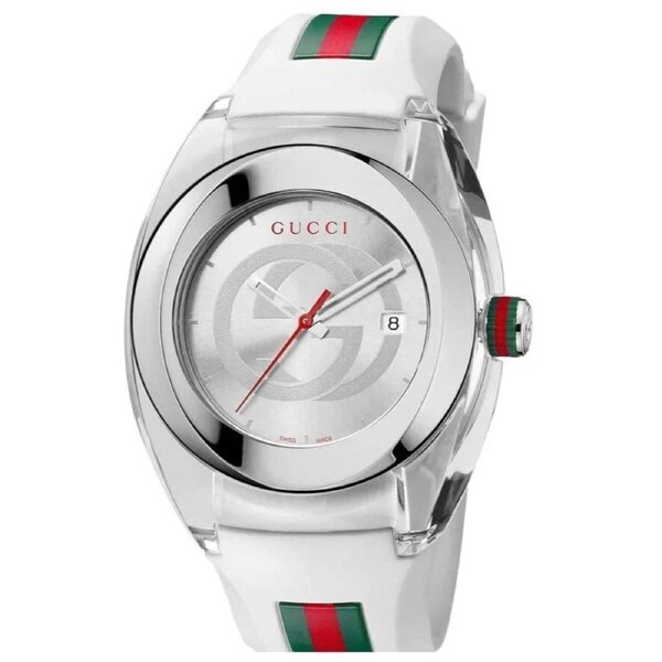 GUCCI Sync XXL 46mm White Rubber Strap Quartz Designer Unisex Watch YA137102