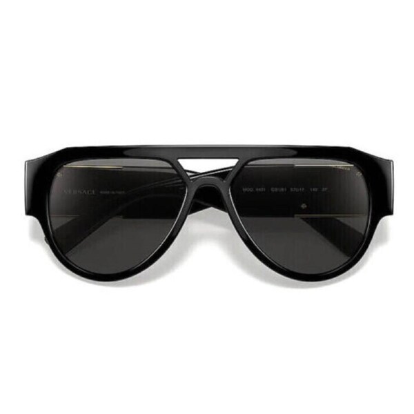 VERSACE Medusa Black Gold Grey Pilot Sunglasses VE 4401 GB1/87 XL