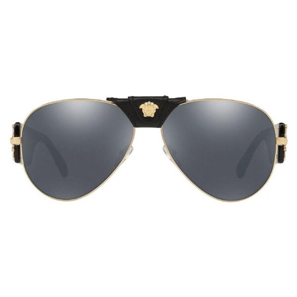 VERSACE Gold Grey Mirror Black Lens Pilot Metal Sunglasses VE 2150Q 12526G