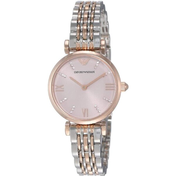 EMPORIO ARMANI Rose Gold Pink Dial 28mm Two Tone Women Watch AR11223