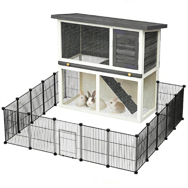 Advwin 2-Tier Outdoor Waterproof Rabbit Hutch Bunny Cage + DIY Pet Playpen Enclosure