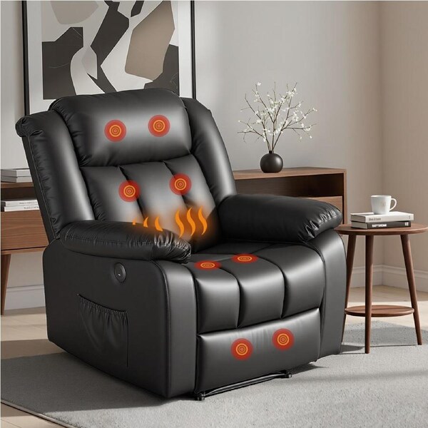 Artiss Massage Recliner Chair for Living Room Leather Sofa with 2 USB Black