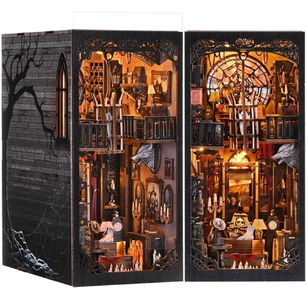 HOLALA Book Nook Kit DIY Miniature Dollhouse Bookend Bookshelf Decor with Dust Cover for Adults