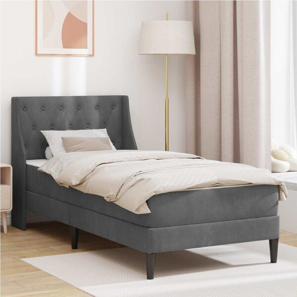 Bed Frame with Mattress with Mattress 2 pcs Dark Grey Velvet vidaXL
