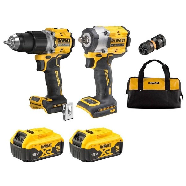 DeWalt 18V XR Brushless 2 Piece Combo Kit - 5Ah - Hammer Drill & Impact Wrench