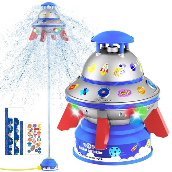HOLALA Water Sprinkler for Kids UFO Water Rocket with Light for Yard Backyard-Blue