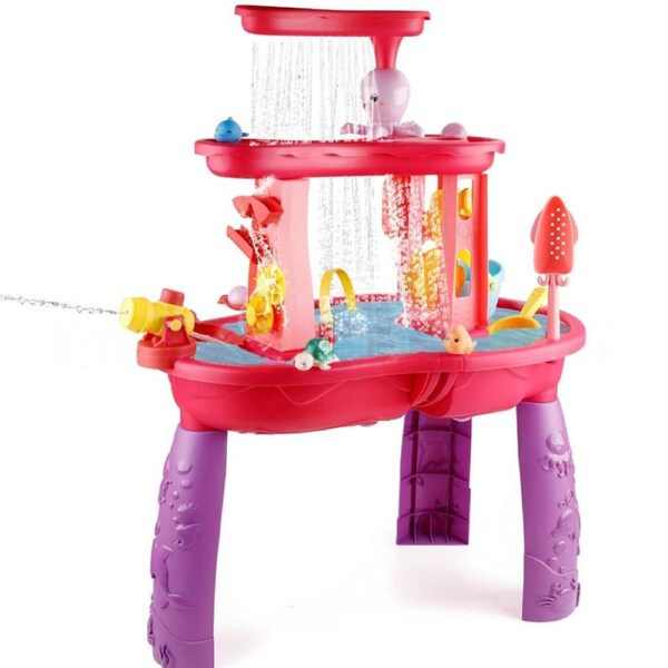 HOLALA 3-Tier Water and Sand Table Outdoor Beach Toys with Cute Accessories-Red