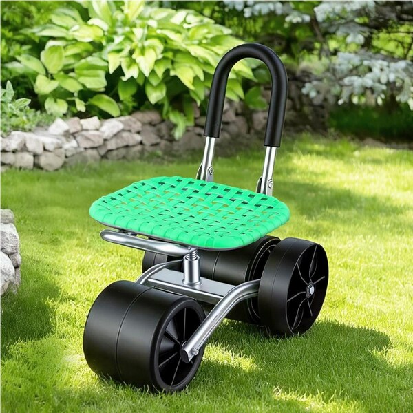Gardeon Gardening Cart with 360? Swivel Seat Rolling Work Seat with Wheels & Adjustable Height Green