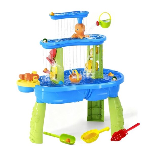 HOLALA 3-Tier Water and Sand Table Outdoor Beach Toys with Cute Accessories-Blue
