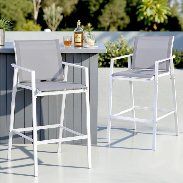 Gardeon 2PC Outdoor Bar Stools Dining Chairs Patio Furniture Garden Steel Textilene White