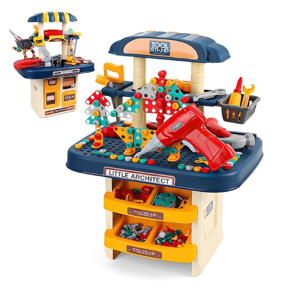 HOLALA Tool Bench Set Kids Electric Drill Building Puzzles with Large Storage Space