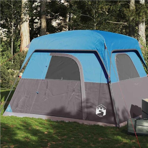 Camping Tent Cabin 4-Person Blue Waterproof vidaXL
