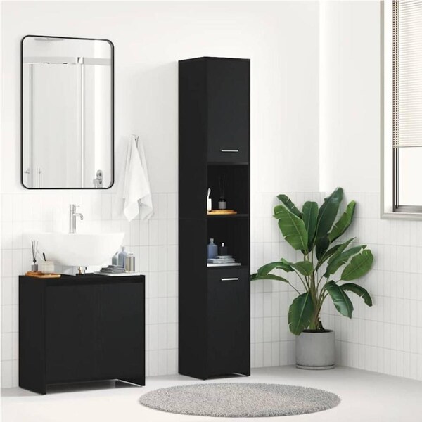 Bathroom Cabinet Black Oak 30x30x183.5 cm Engineered Wood vidaXL