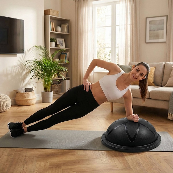 Centra Half Balance Ball Yoga Balance Trainer 2 Resistance Bands Home Gym Black