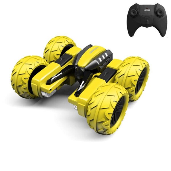 HOLALA Remote Control Car 4WD 2.4Ghz Double Side Rotating Stunt Car-Yellow