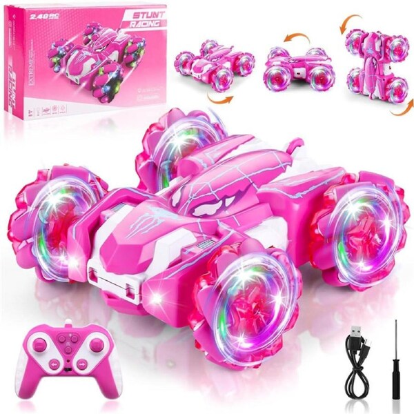 HOLALA Spider RC Car 2.4Ghz 4WD Rotating Rechargeable Car-Pink
