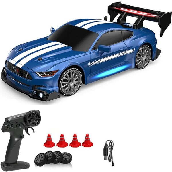 HOLALA RC Drift Car 1:24 Scale 4WD 2.4GHz Car with LED Lights-Blue
