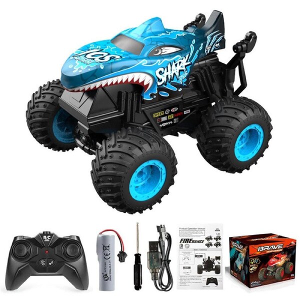 HOLALA Monster Truck RC 360 Degree Spins Drift Car with Lights Music-SharkBlue