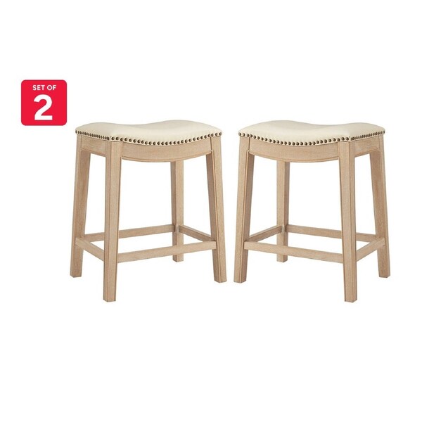 Set of 2 Brosa Fleur Backless Counter Stools - Cream