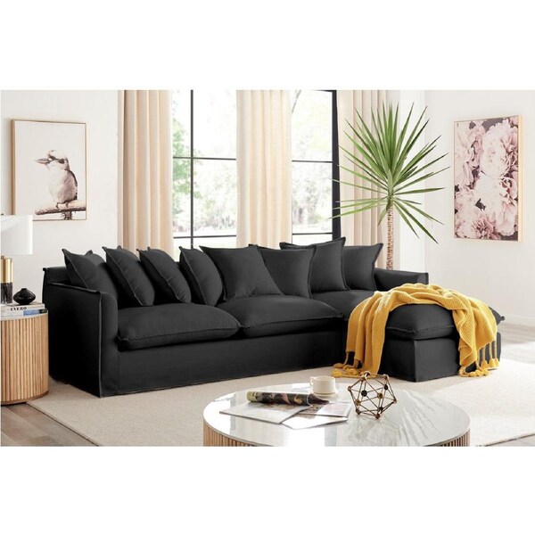 Brosa Palermo 3 Seater Modular Sofa with Right Chaise - Night Black