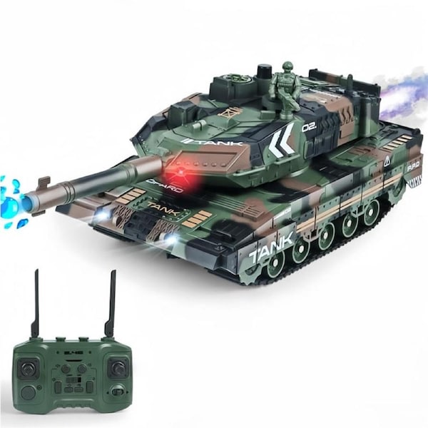 HOLALA RC Tank 1/24 2.4Ghz 360 Degree Turret Toy with Sound Smoke Light-Green