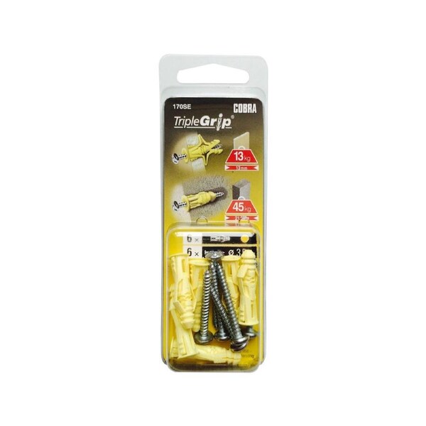 Cobra 3 5mm Anchor Triple Grip Yll Screws 6 Pack - Easy Installation - Superior Holding Power
