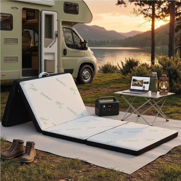 Giselle 4-Fold Folding Mattress 5cm Bamboo Foam Foldable Camping Guest Portable Bed Mat
