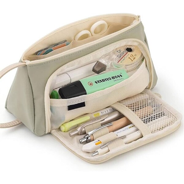 Nevenka Pencil Case with Handle Big Capacity Canvas for Teens Adults-Light Green