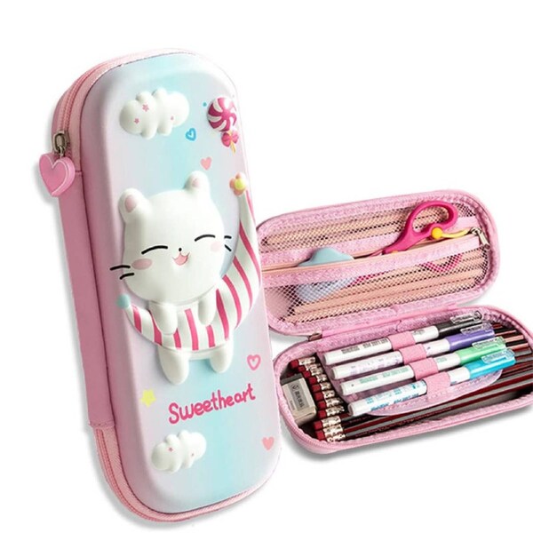 Nevenka Pencil Case with Zipper 3D EVA Cartoon Large-Capacity Pen Holder for Students-Pink