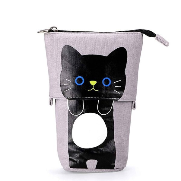 Nevenka Cute Telescopic Pencil Bag Stand-up Pen Pouch for School Students-Grey
