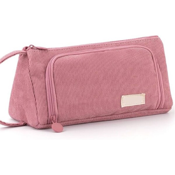 Nevenka Pencil Case with Handle Big Capacity Corduroy for Teens Adults-Bean Pink