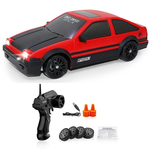 HOLALA RC Drift Car 1:24 Scale 2.4GHz 4WD Car Model with LED Lights-Red